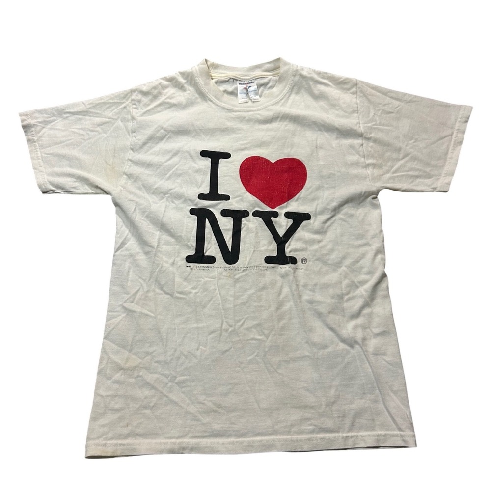 Vintage Jerzees I Love NY T-Shirt White Heavyweight Cotton Small Souvenir Tee